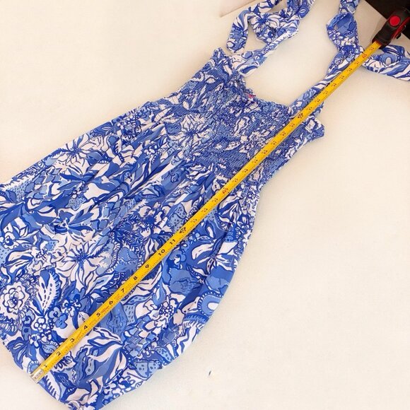 Lilly Pulitzer Riviera Smocked Romper Womens XS Blue Tang Skort Tie Straps Beach - Picture 9 of 13